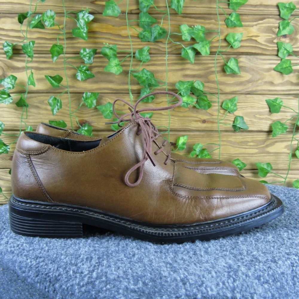 Todd Welsh Men 10.5 Brown Leather Square Toe Oxford Dress Shoes Classic Comfort‎